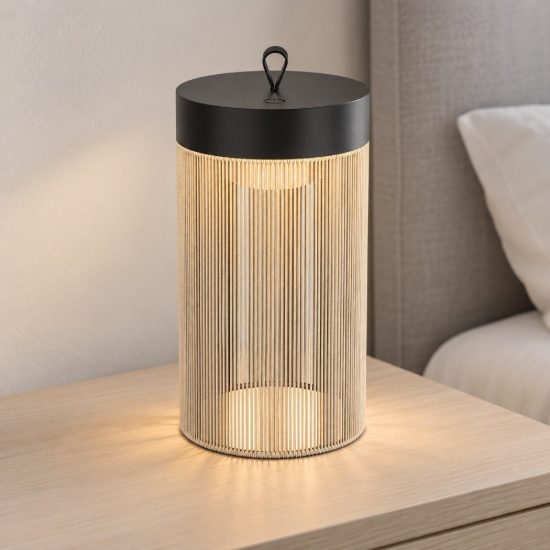 Eglo garvardo abat-jour per camera da letto led 2,4w cct 2400k 4000k 20cm ricaricabile moderna nera e sabbia