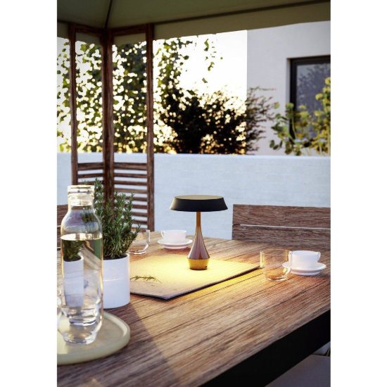 Eglo turcio lampada da tavolo per esterno led 5w cct 2500k 4000k 20cm ip44 ricaricabile moderna nera lucida