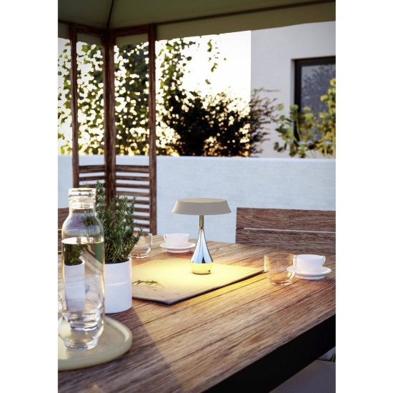 Eglo turcio lampada da tavolo per esterno led 5w cct 2500k 4000k 20cm ip44 ricaricabile moderna cromo e sabbia