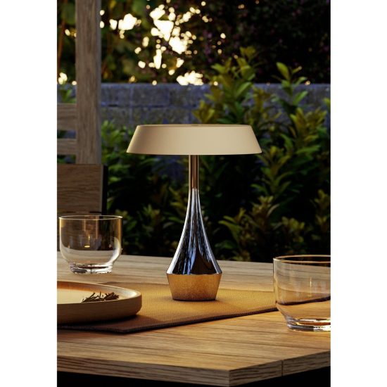 Eglo turcio lampada da tavolo per esterno led 5w cct 2500k 4000k 20cm ip44 ricaricabile moderna cromo e sabbia