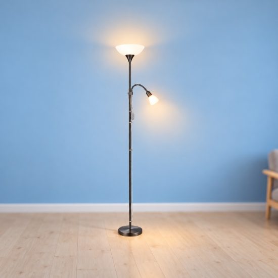 Eglo up 2 piantana 2 luci e27 e14 176,5cm per soggiorno moderna nichel nero