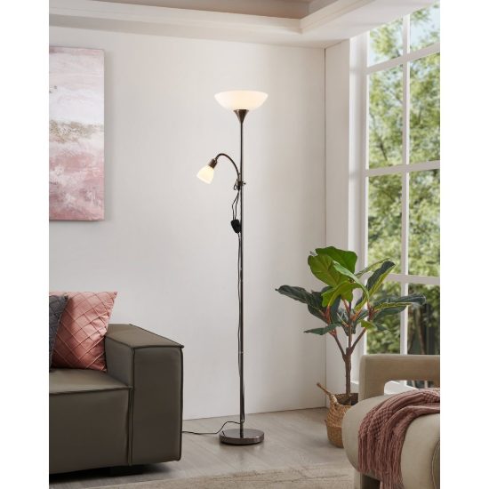Eglo up 2 piantana 2 luci e27 e14 176,5cm per soggiorno moderna nichel nero