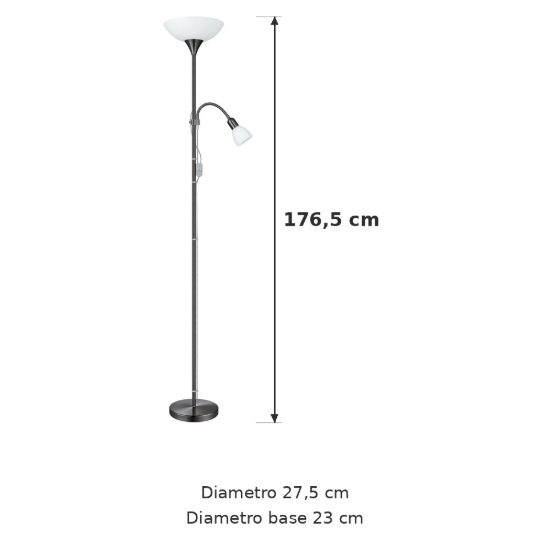 Eglo up 2 piantana 2 luci e27 e14 176,5cm per soggiorno moderna nichel nero