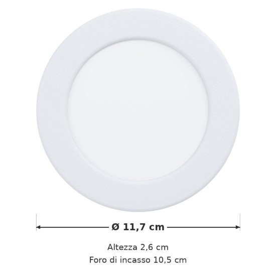 Eglo fueva 5 faretto da incasso per cartongesso led 5,5w 3000k dimmerabile foro 10,5cm bianco