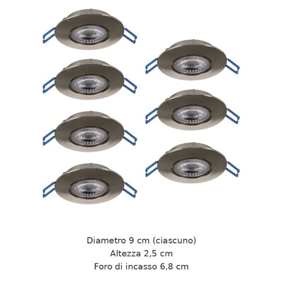 Eglo gedrez set 7 faretti da incasso per cartongesso led 7x4,9w cct 2700k 6500k foro 6,8cm nichel opaco
