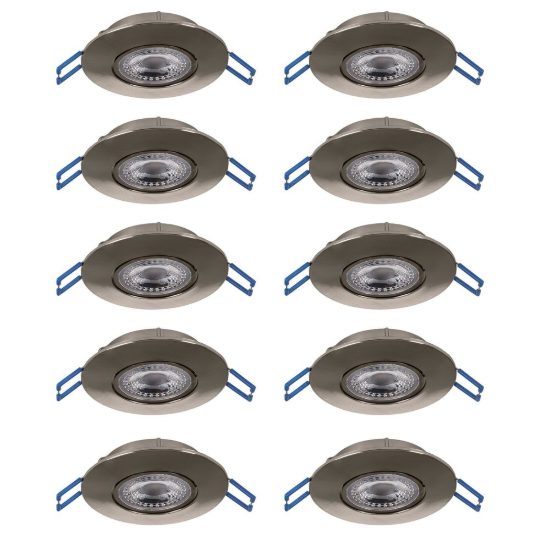 Eglo gedrez set 10 faretti da incasso per cartongesso led 10x4,9w cct 2700k 6500k foro 6,8cm nichel opaco