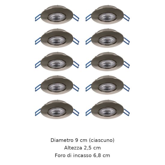 Eglo gedrez set 10 faretti da incasso per cartongesso led 10x4,9w cct 2700k 6500k foro 6,8cm nichel opaco