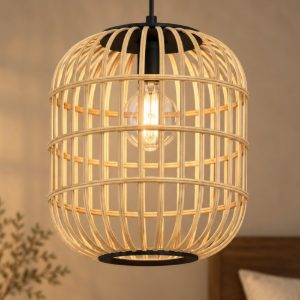Eglo bordesley lampadario moderno per ingresso cilindro nero legno a sospensione