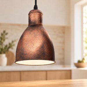 Eglo priddy 1 lampada a sospensione 15,5cm per cucina moderna rame anticato e bianco