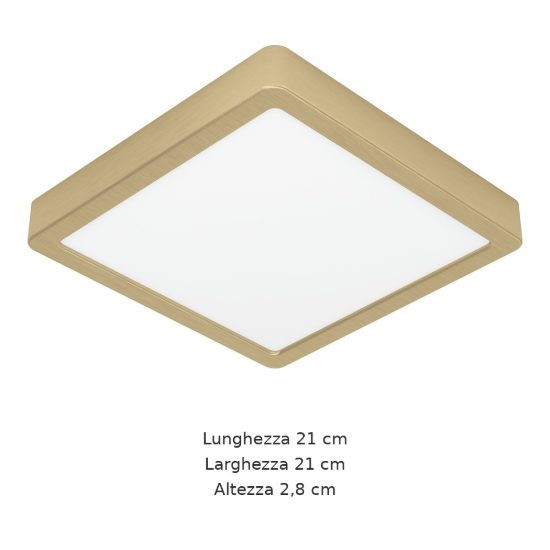 Eglo fueva 5 plafoniera led 17w 3000k 21cm moderna quadrata ottone