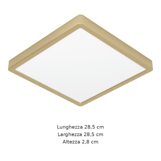 Eglo fueva 5 plafoniera led 20,5w 3000k 28,5cm moderna quadrata ottone