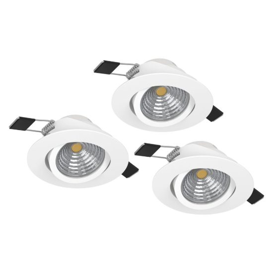Eglo saliceto set 3 faretti da incasso per cartongesso orientabili led 3x4,8w 2700k foro 6,8cm bianco
