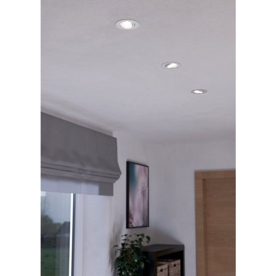 Eglo saliceto set 3 faretti da incasso per cartongesso orientabili led 3x4,8w 2700k foro 6,8cm bianco