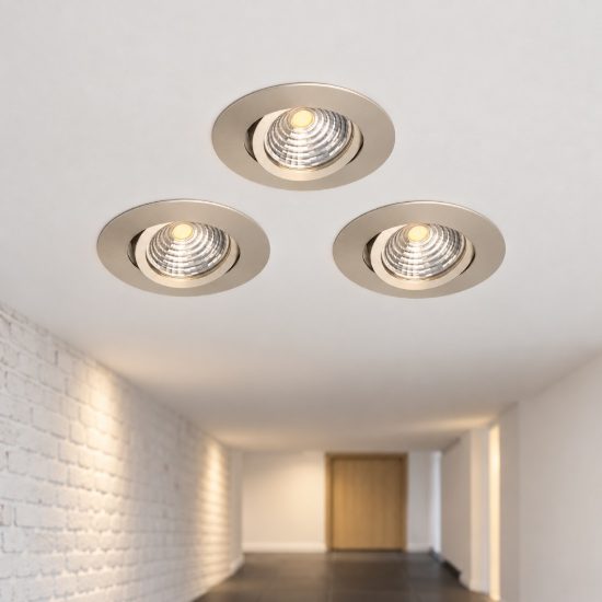 Eglo saliceto set 3 faretti da incasso per cartongesso orientabili led 3x4,8w 2700k foro 6,8cm nichel opaco