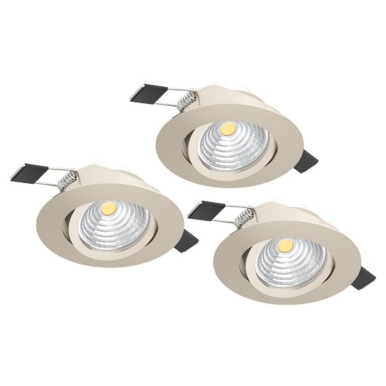 Eglo saliceto set 3 faretti da incasso per cartongesso orientabili led 3x4,8w 2700k foro 6,8cm nichel opaco