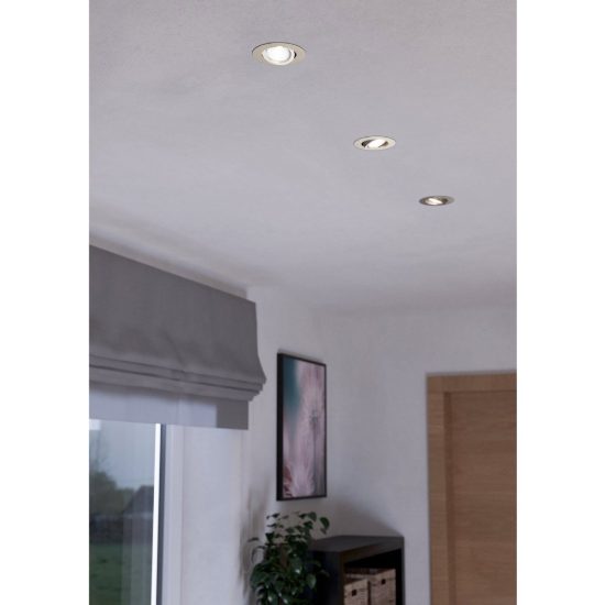 Eglo saliceto set 3 faretti da incasso per cartongesso orientabili led 3x4,8w 2700k foro 6,8cm nichel opaco