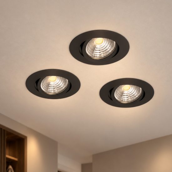 Eglo saliceto set 3 faretti da incasso per cartongesso orientabili led 3x4,8w 2700k foro 6,8cm nero