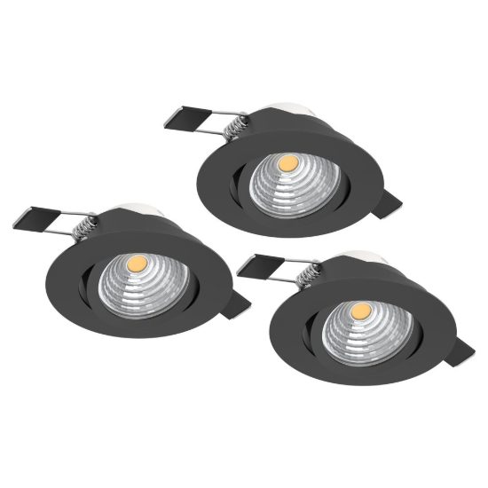 Eglo saliceto set 3 faretti da incasso per cartongesso orientabili led 3x4,8w 2700k foro 6,8cm nero