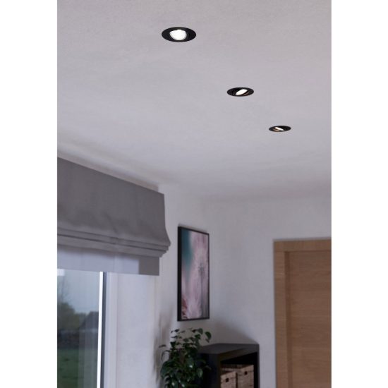 Eglo saliceto set 3 faretti da incasso per cartongesso orientabili led 3x4,8w 2700k foro 6,8cm nero