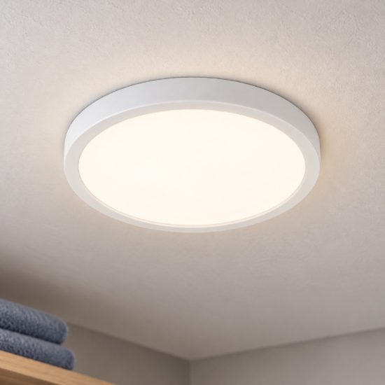 Eglo fueva 5 plafoniera led 20,5w 3000k 28,5cm moderna bianca con sensore di movimento