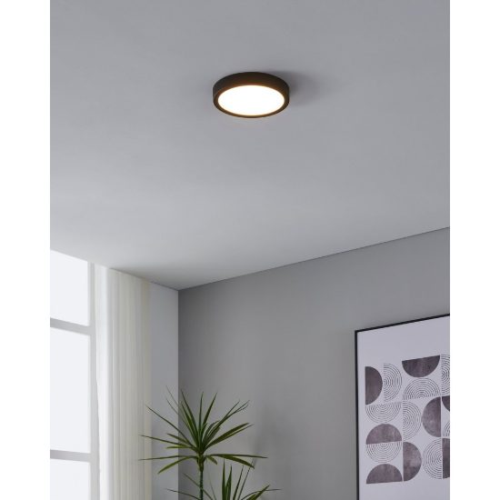 Eglo fueva 5 plafoniera led 17w 3000k 21cm moderna nera con sensore di movimento