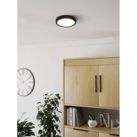 Eglo fueva 5 plafoniera led 17w 3000k 21cm moderna nera con sensore di movimento