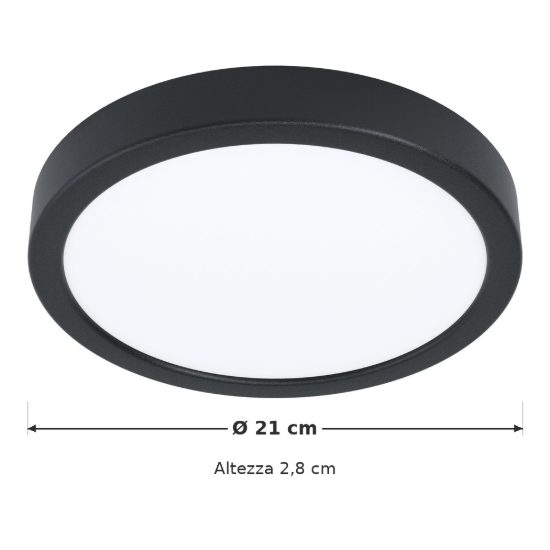 Eglo fueva 5 plafoniera led 17w 3000k 21cm moderna nera con sensore di movimento