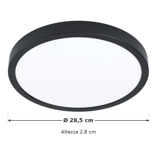 Eglo fueva 5 plafoniera led 20,5w 3000k 28,5cm moderna nera con sensore di movimento