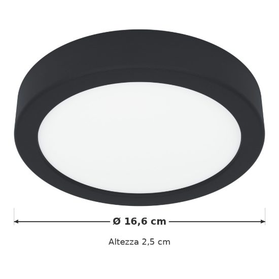 Eglo fueva 6 plafoniera led 7,5w cct 2700k 6500k 16,6cm moderna rotonda nera