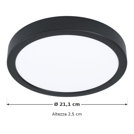 Eglo fueva 6 plafoniera led 11,5w cct 2700k 6500k 21,1cm moderna rotonda nera
