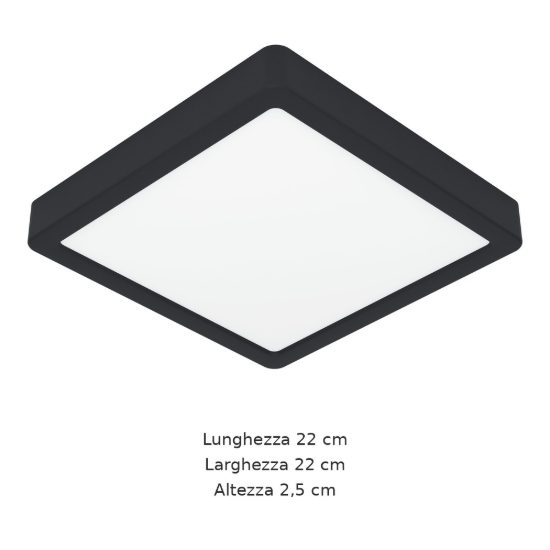 Eglo fueva 6 plafoniera led 10,5w cct 2700k 6500k 22cm moderna quadrata nera