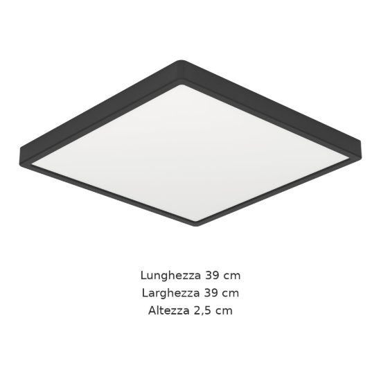 Eglo fueva 6 plafoniera led 17,5w cct 2700k 6500k 39cm per camera da letto moderna quadrata nera