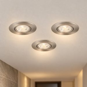Eglo barranco gu10 set 3 faretti da incasso per cartongesso orientabili led 3x4,5w 3000k foro 6,8cm nichel opaco