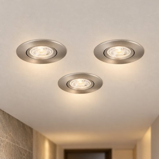 Eglo barranco gu10 set 3 faretti da incasso per cartongesso orientabili led 3x4,5w 3000k foro 6,8cm nichel opaco