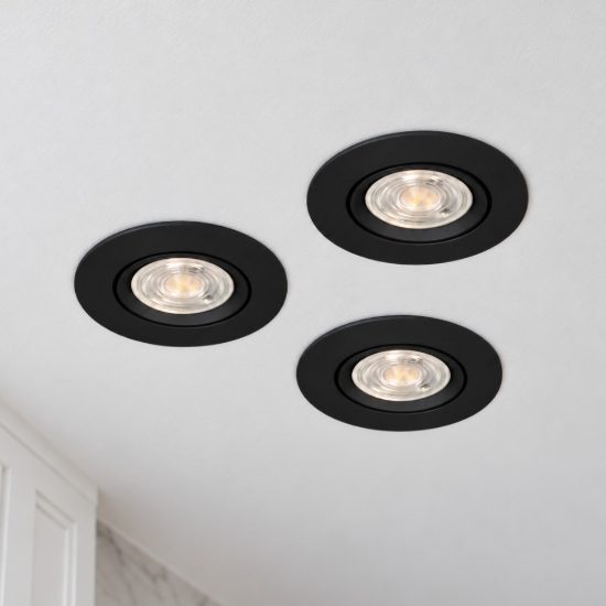 Eglo barranco gu10 set 3 faretti da incasso per cartongesso orientabili led 3x4,5w 4000k ip44 foro 6,8cm nero
