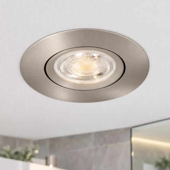 Eglo barranco gu10 faretto da incasso per cartongesso orientabile led 4,5w 4000k ip44 foro 6,8cm nichel opaco