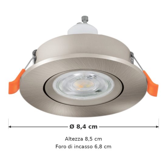 Eglo barranco gu10 faretto da incasso per cartongesso orientabile led 4,5w 4000k ip44 foro 6,8cm nichel opaco