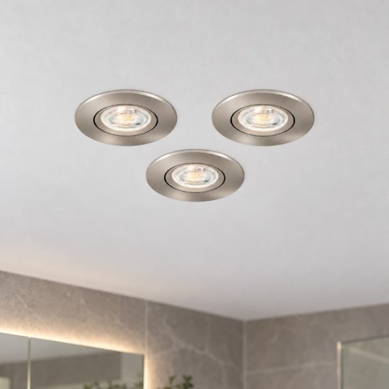 Eglo barranco gu10 set 3 faretti da incasso per cartongesso orientabili led 3x4,5w 4000k ip44 foro 6,8cm nichel opaco