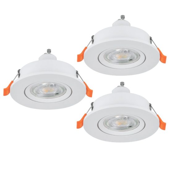 Eglo barranco gu10 set 3 faretti da incasso per cartongesso orientabili led 3x4,5w 4000k foro 6,8cm bianco