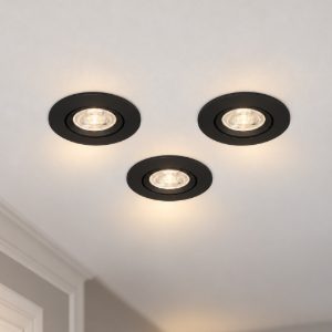 Eglo barranco gu10 set 3 faretti da incasso per cartongesso orientabili led 3x4,5w 4000k foro 6,8cm nero