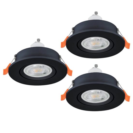 Eglo barranco gu10 set 3 faretti da incasso per cartongesso orientabili led 3x4,5w 4000k foro 6,8cm nero