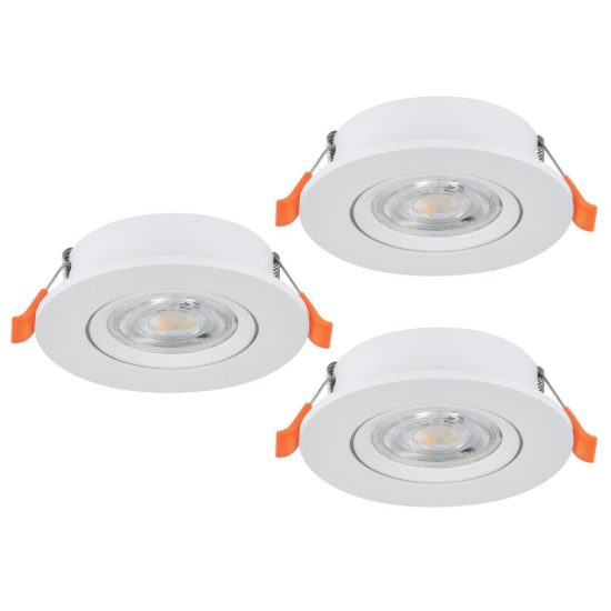 Eglo barranco set 3 faretti da incasso per cartongesso orientabili led 3x4,5w cct 2700k 6500k foro 6,8cm bianco