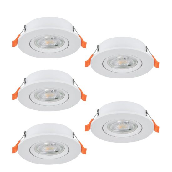 Eglo barranco set 5 faretti da incasso per cartongesso orientabili led 5x4,5w cct 2700k 6500k foro 6,8cm bianco