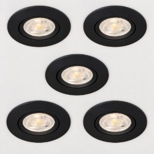 Eglo barranco set 5 faretti da incasso per cartongesso orientabili led 5x4,5w cct 2700k 6500k foro 6,8cm nero