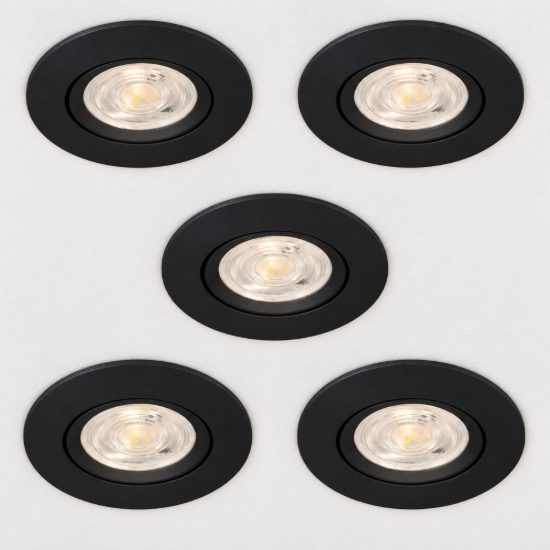 Eglo barranco set 5 faretti da incasso per cartongesso orientabili led 5x4,5w cct 2700k 6500k foro 6,8cm nero