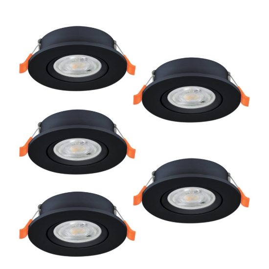 Eglo barranco set 5 faretti da incasso per cartongesso orientabili led 5x4,5w cct 2700k 6500k foro 6,8cm nero