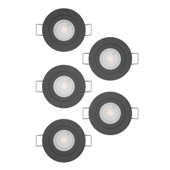 Eglo barranco set 5 faretti da incasso per cartongesso orientabili led 5x4,5w cct 2700k 6500k foro 6,8cm nero