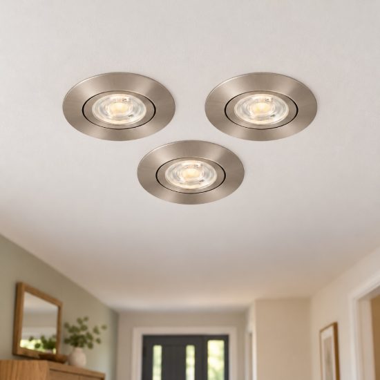 Eglo barranco set 3 faretti da incasso per cartongesso orientabili led 3x4,5w cct 2700k 6500k foro 6,8cm nichel opaco