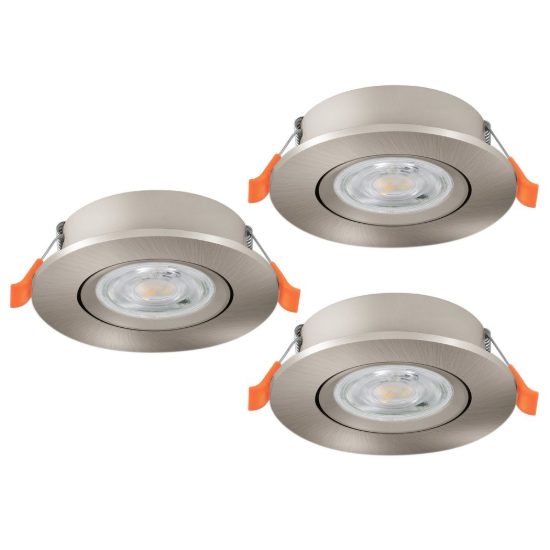 Eglo barranco set 3 faretti da incasso per cartongesso orientabili led 3x4,5w cct 2700k 6500k foro 6,8cm nichel opaco