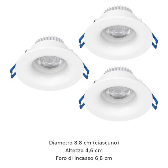 Eglo salabate set 3 faretti da incasso per cartongesso led 3x5w cct 2700k 6500k ip65 foro 6,8cm bianco